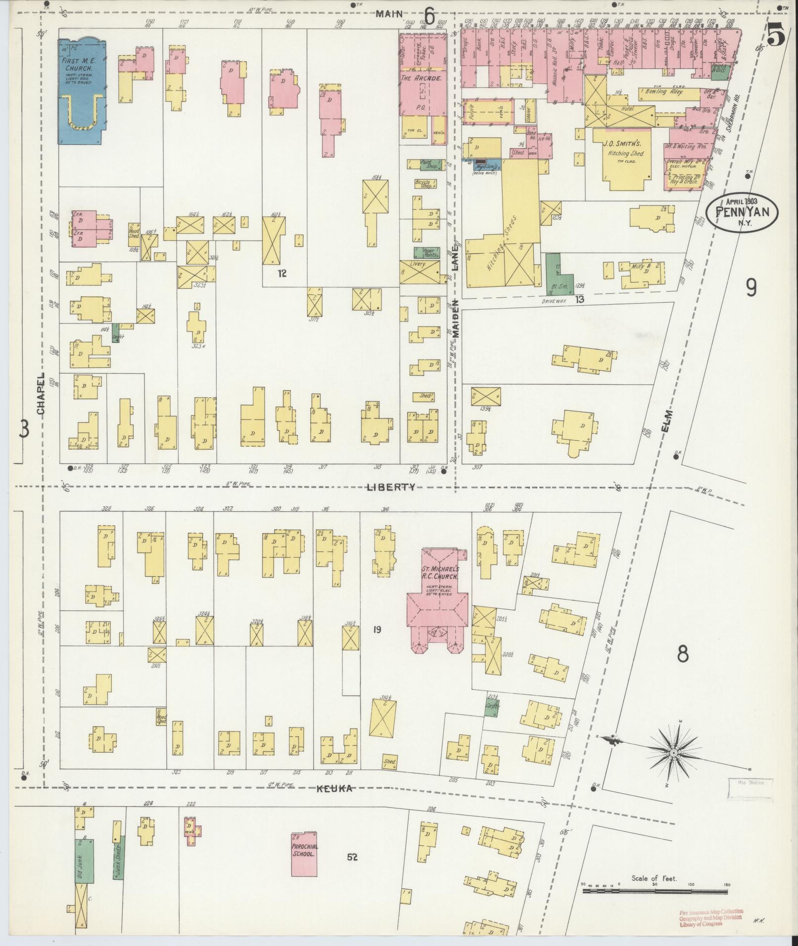 Sanborn Fire Insurance Map from Penn Yan, Yates County, New York (1903), Sheet #0005 - Complete Map Set gallery image, historic Sanborn map, vintage wall art, New York New York