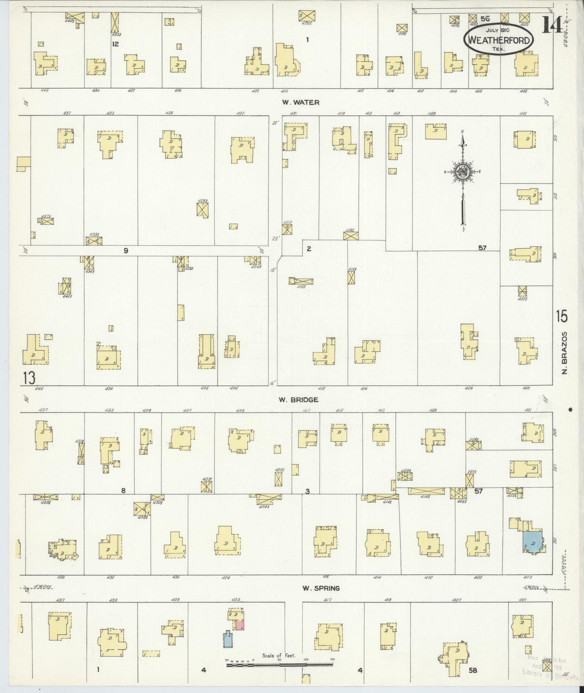 Sanborn Fire Insurance Map from Weatherford, Parker County, Texas (1910), Sheet #0014 - Complete Map Set gallery image, historic Sanborn map, vintage wall art, Texas Texas