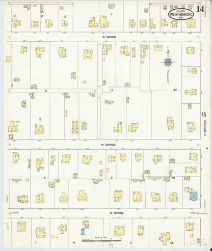 Sanborn Fire Insurance Map from Weatherford, Parker County, Texas (1910), Sheet #0014 - Complete Map Set gallery image, historic Sanborn map, vintage wall art, Texas Texas
