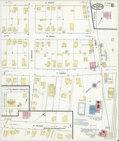 Sanborn Fire Insurance Map from Palestine, Anderson County, Texas (1919), Sheet #0008 - Complete Map Set gallery image, historic Sanborn map, vintage wall art, Texas Texas
