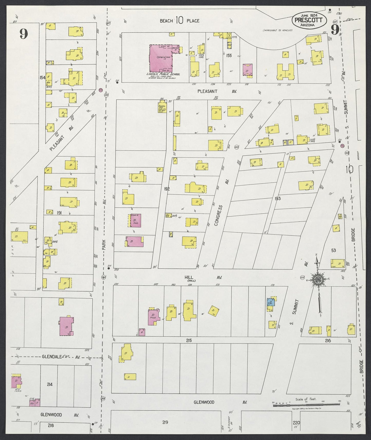 Sanborn Fire Insurance Map from Prescott, Yavapai County, Arizona (1924), Sheet #0009 - Complete Map Set gallery image, historic Sanborn map, vintage wall art, Arizona Arizona