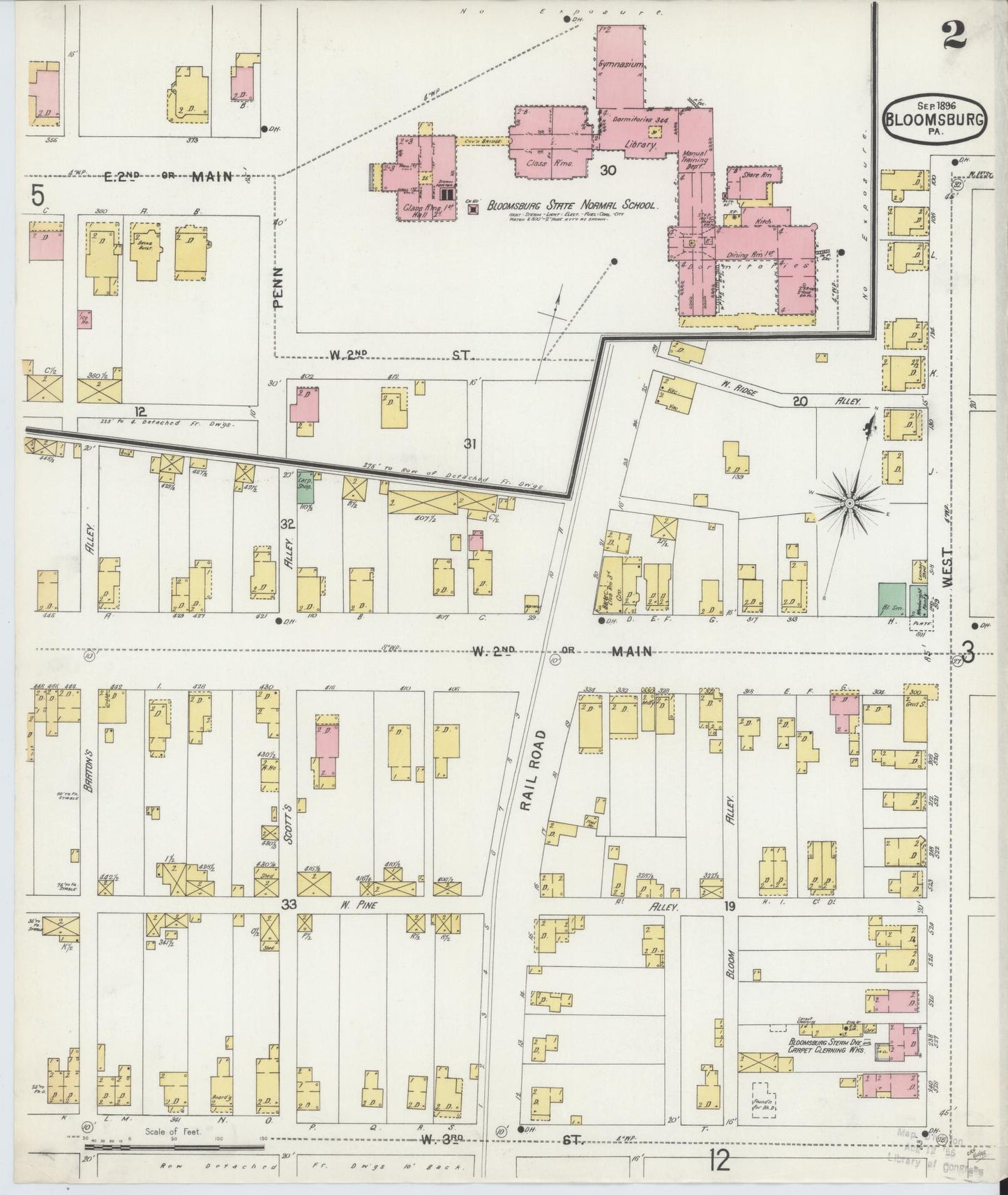 Sanborn Fire Insurance Map from Bloomsburg, Columbia County, Pennsylvania (1896), Sheet #0002 - Historic Sanborn Fire Insurance Map Print, vintage old map wall art, antique decor, genealogy gift, Pennsylvania Pennsylvania map