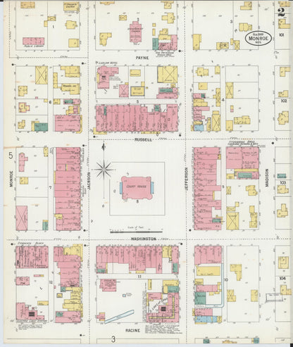Sanborn Fire Insurance Map from Monroe, Green County, Wisconsin (1900), Sheet #0002 - Historic Sanborn Fire Insurance Map Print, vintage old map wall art, antique decor, genealogy gift, Wisconsin Wisconsin map