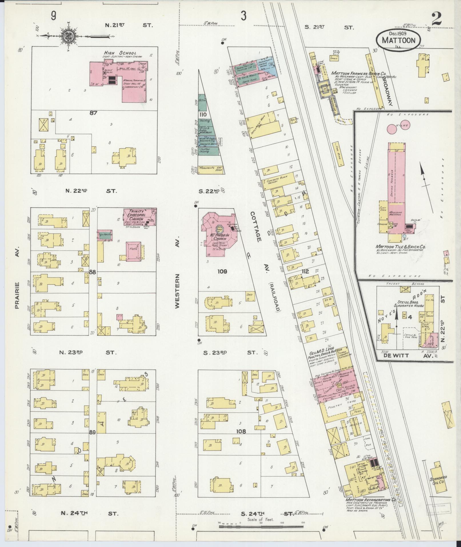 Sanborn Fire Insurance Map from Mattoon, Coles County, Illinois (1909), Sheet #0002 - Complete Map Set gallery image, historic Sanborn map, vintage wall art, Illinois Illinois
