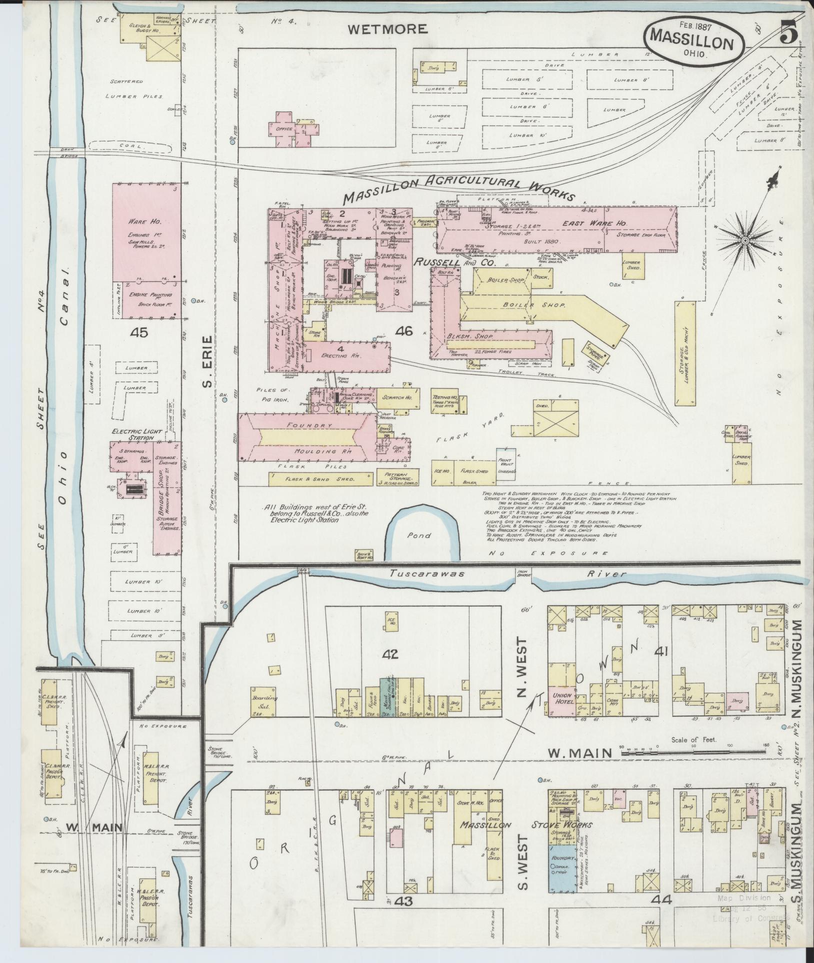 Sanborn Fire Insurance Map from Massillon, Stark County, Ohio (1887), Sheet #0005 - Historic Sanborn Fire Insurance Map Print, vintage old map wall art, antique decor, genealogy gift, Ohio Ohio map