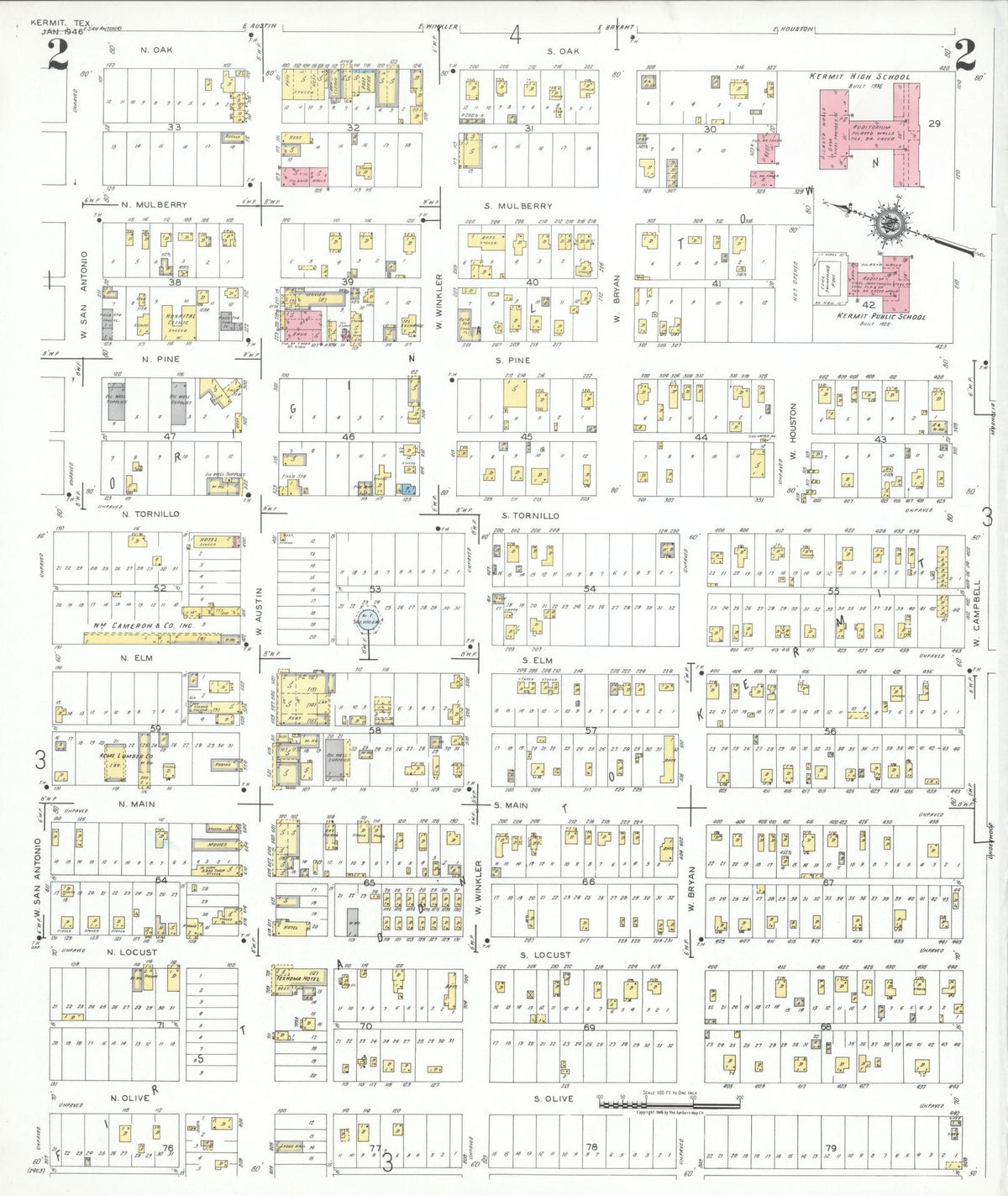 Sanborn Fire Insurance Map from Kermit, Winkler County, Texas (1946), Sheet #0002 - Complete Map Set gallery image, historic Sanborn map, vintage wall art, Texas Texas