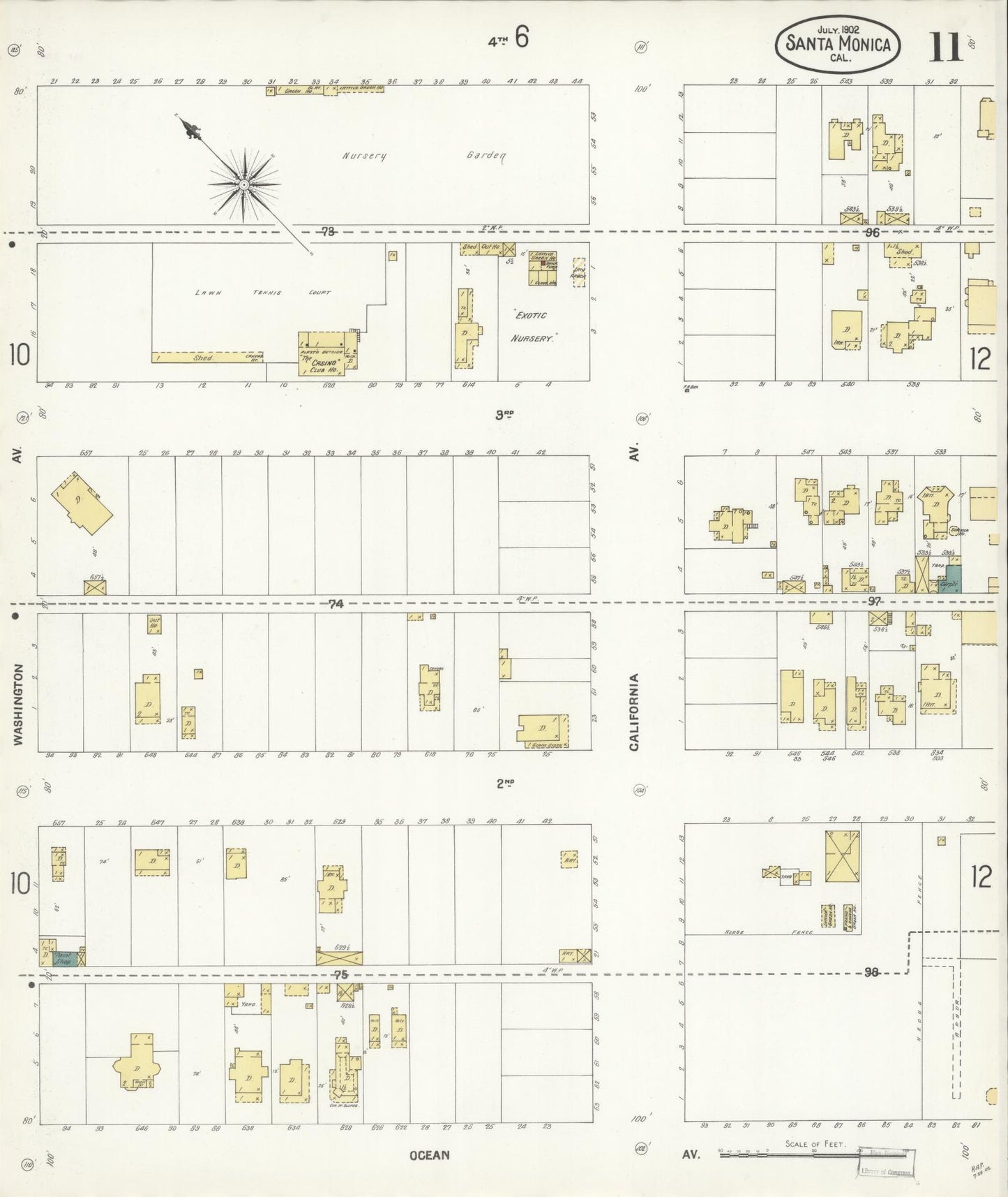 Sanborn Fire Insurance Map from Santa Monica, Los Angeles County, California (1902), Sheet #0011 - Complete Map Set gallery image, historic Sanborn map, vintage wall art, California California