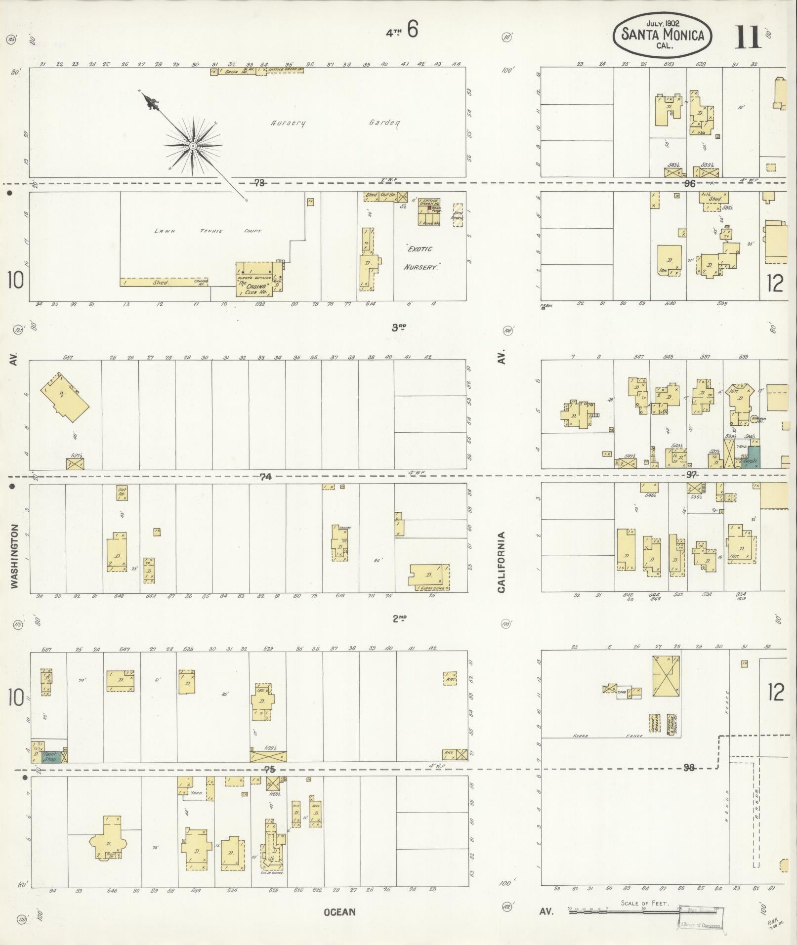 Sanborn Fire Insurance Map from Santa Monica, Los Angeles County, California (1902), Sheet #0011 - Complete Map Set gallery image, historic Sanborn map, vintage wall art, California California