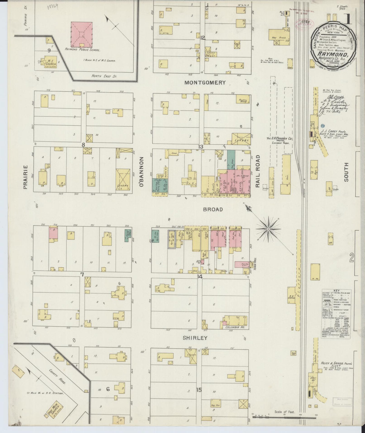 Sanborn Fire Insurance Map from Raymond, Montgomery County, Illinois (1894), Sheet #0001 - Complete Map Set gallery image, historic Sanborn map, vintage wall art, Illinois Illinois
