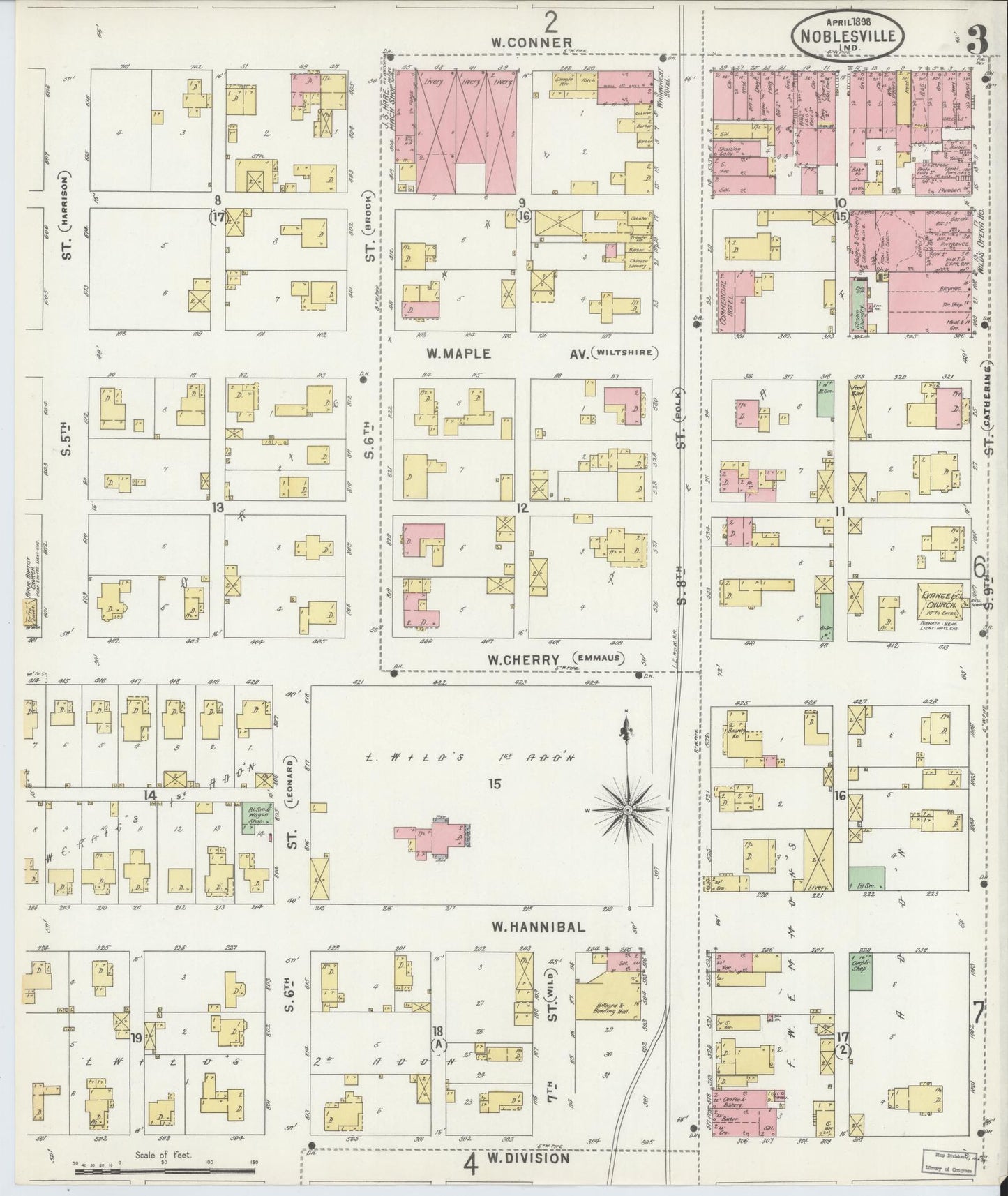 Sanborn Fire Insurance Map from Noblesville, Hamilton County, Indiana (1898), Sheet #0003 - Complete Map Set gallery image, historic Sanborn map, vintage wall art, Indiana Indiana