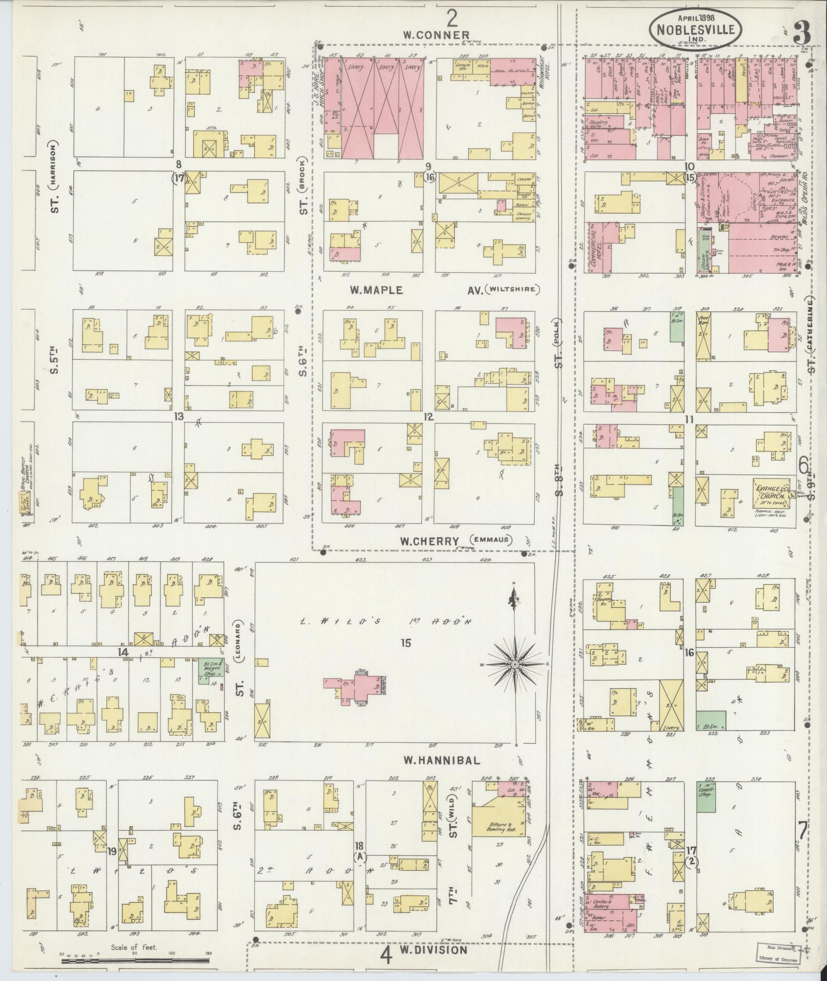 Sanborn Fire Insurance Map from Noblesville, Hamilton County, Indiana (1898), Sheet #0003 - Complete Map Set gallery image, historic Sanborn map, vintage wall art, Indiana Indiana
