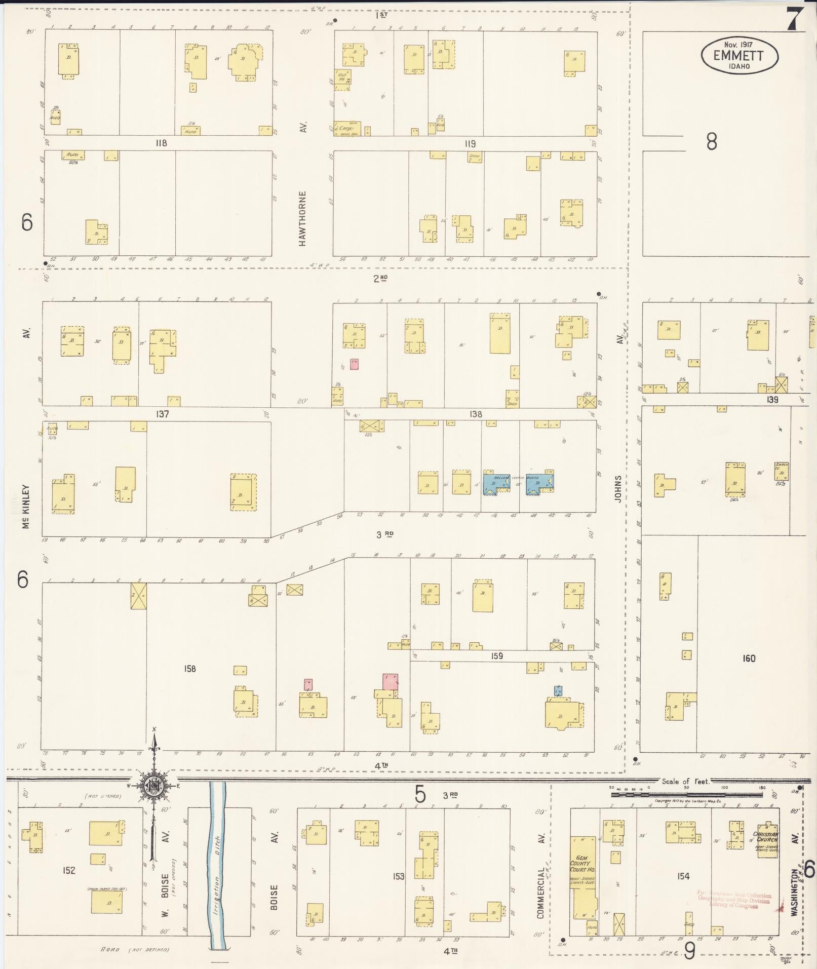 Sanborn Fire Insurance Map from Emmett, Gem County, Idaho (1917), Sheet #0007 - Complete Map Set gallery image, historic Sanborn map, vintage wall art, Idaho Idaho