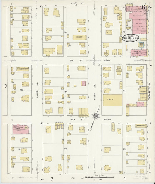 Sanborn Fire Insurance Map from Wichita Falls, Wichita County, Texas (1912), Sheet #0006 - Historic Sanborn Fire Insurance Map Print, vintage old map wall art, antique decor, genealogy gift, Texas Texas map