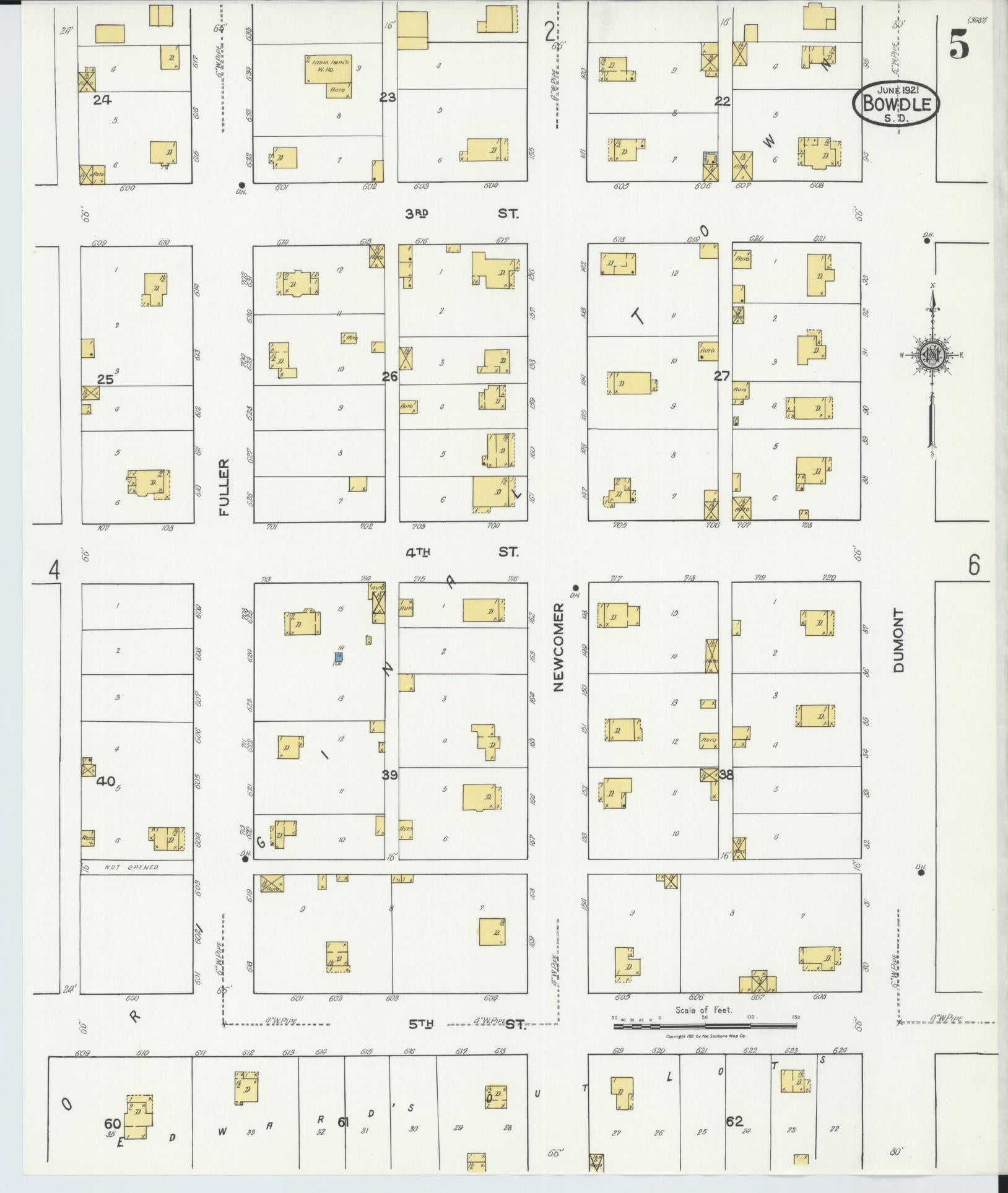 Sanborn Fire Insurance Map from Bowdle, Edmunds County, South Dakota (1939), Sheet #0005 - Complete Map Set gallery image, historic Sanborn map, vintage wall art, South Dakota South Dakota