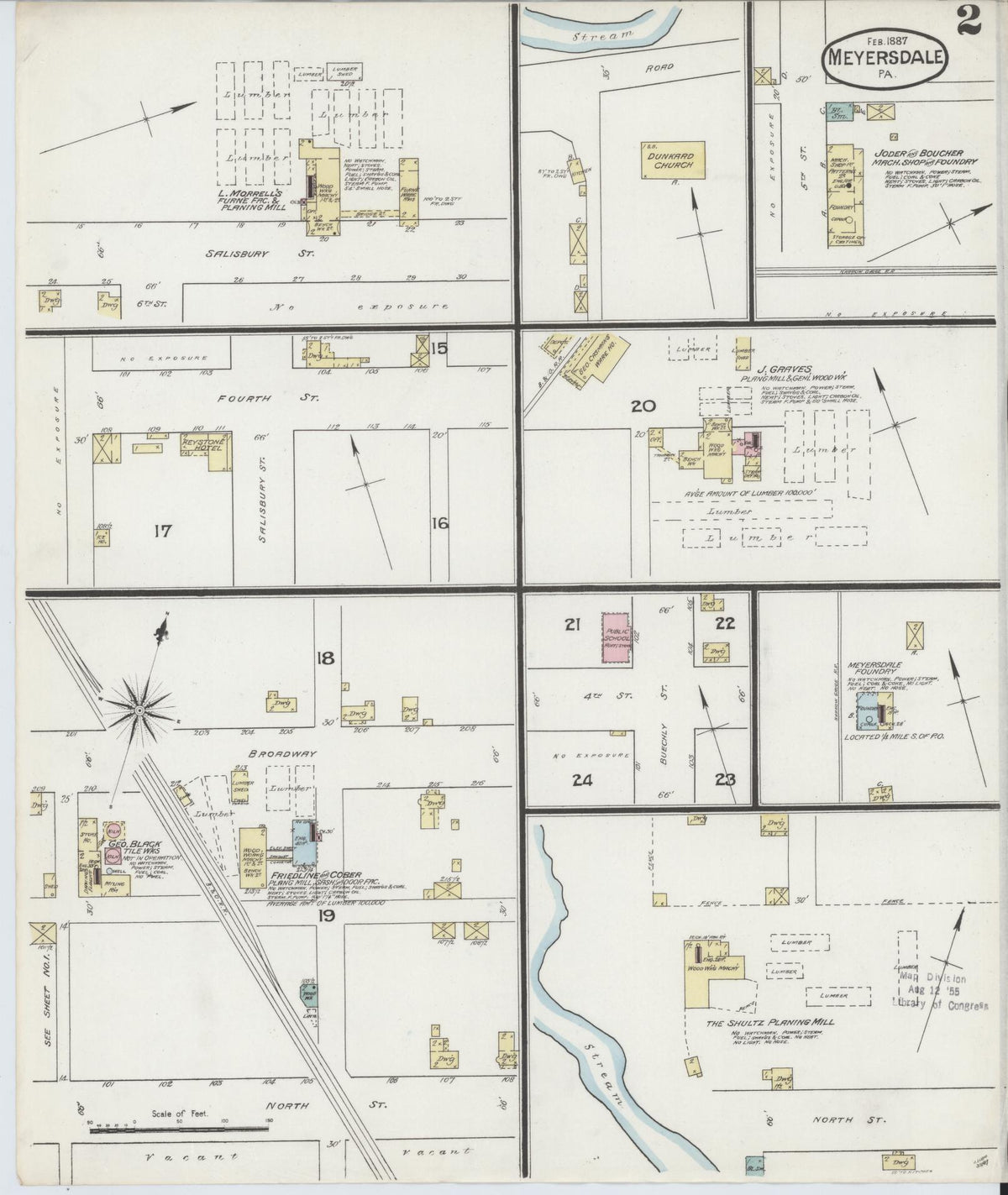 Sanborn Fire Insurance Map from Meyersdale, Somerset County, Pennsylvania (1887), Sheet #0002 - Complete Map Set gallery image, historic Sanborn map, vintage wall art, Pennsylvania Pennsylvania