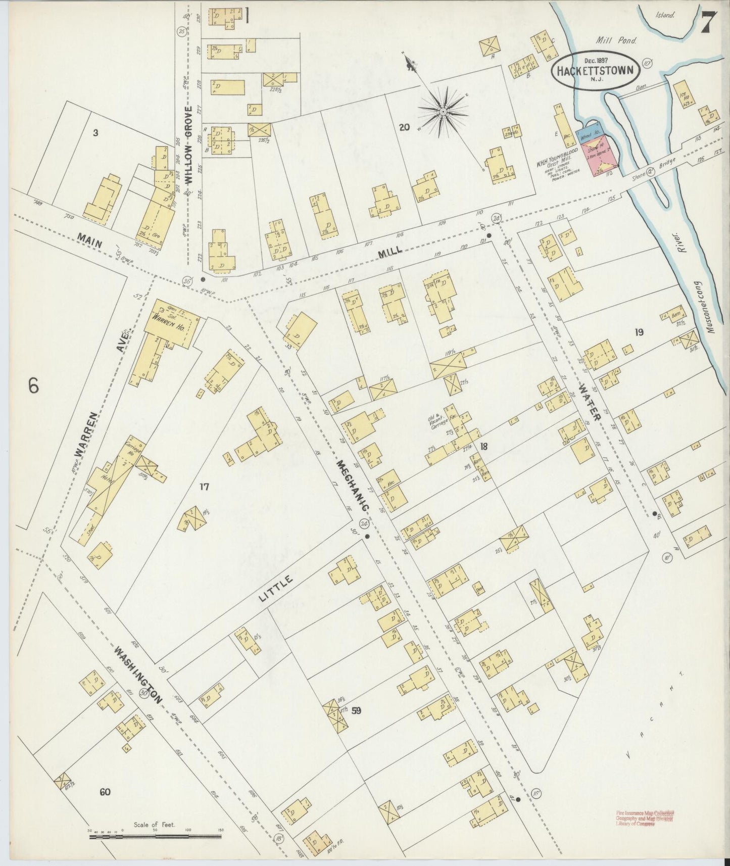 Sanborn Fire Insurance Map from Hackettstown, Warren County, New Jersey (1897), Sheet #0007 - Complete Map Set gallery image, historic Sanborn map, vintage wall art, New Jersey New Jersey