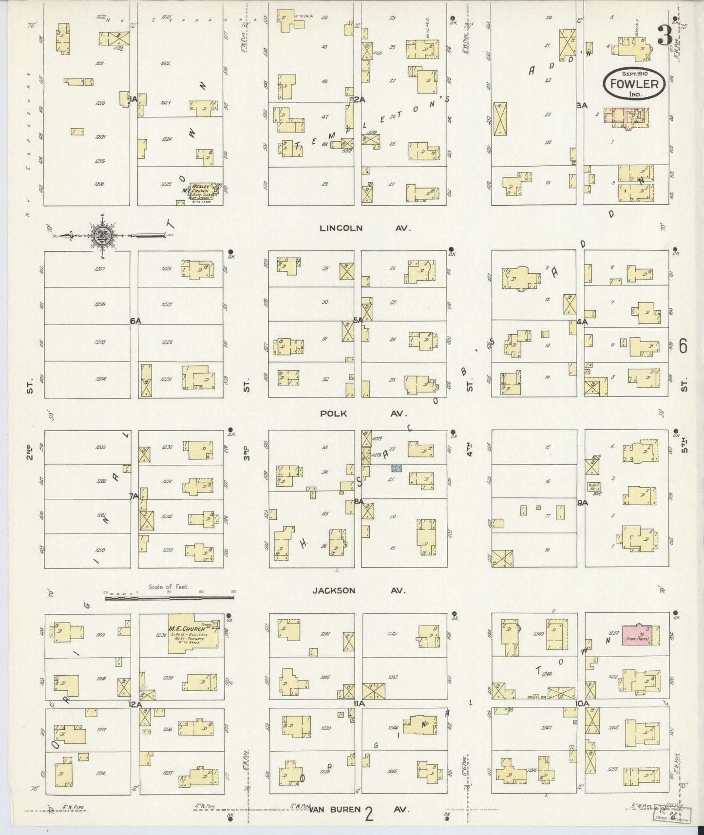 Sanborn Fire Insurance Map from Fowler, Benton County, Indiana (1910), Sheet #0003 - Complete Map Set gallery image, historic Sanborn map, vintage wall art, Indiana Indiana