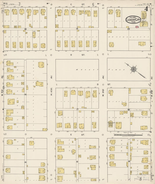 Sanborn Fire Insurance Map from Lenoir City, Loudon County, Tennessee (1922), Sheet #0004 - Historic Sanborn Fire Insurance Map Print, vintage old map wall art, antique decor, genealogy gift, Tennessee Tennessee map