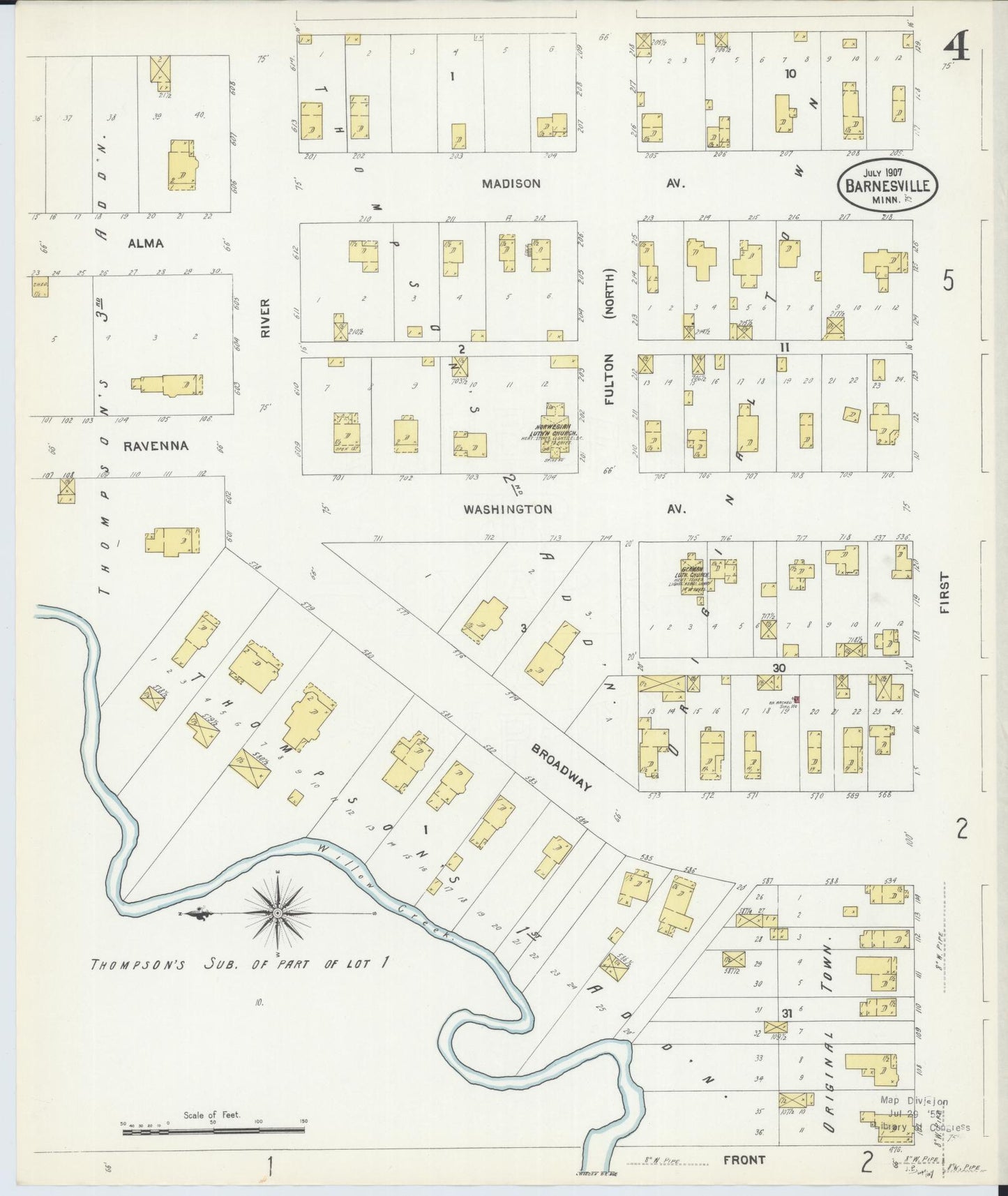 Sanborn Fire Insurance Map from Barnesville, Clay County, Minnesota (1907), Sheet #0004 - Historic Sanborn Fire Insurance Map Print, vintage old map wall art, antique decor, genealogy gift, Minnesota Minnesota map