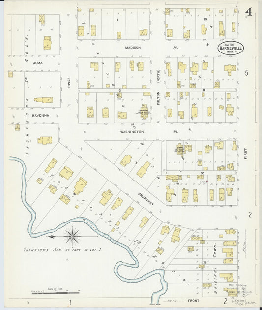 Sanborn Fire Insurance Map from Barnesville, Clay County, Minnesota (1907), Sheet #0004 - Historic Sanborn Fire Insurance Map Print, vintage old map wall art, antique decor, genealogy gift, Minnesota Minnesota map