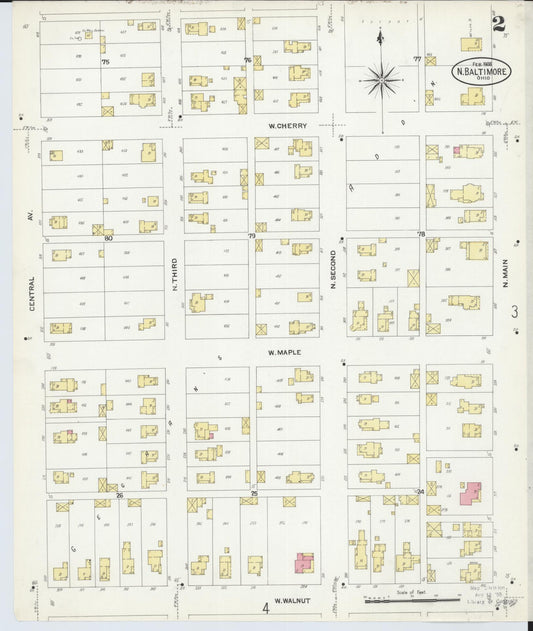 Sanborn Fire Insurance Map from North Baltimore, Wood County, Ohio (1908), Sheet #0002 - Historic Sanborn Fire Insurance Map Print, vintage old map wall art, antique decor, genealogy gift, Ohio Ohio map
