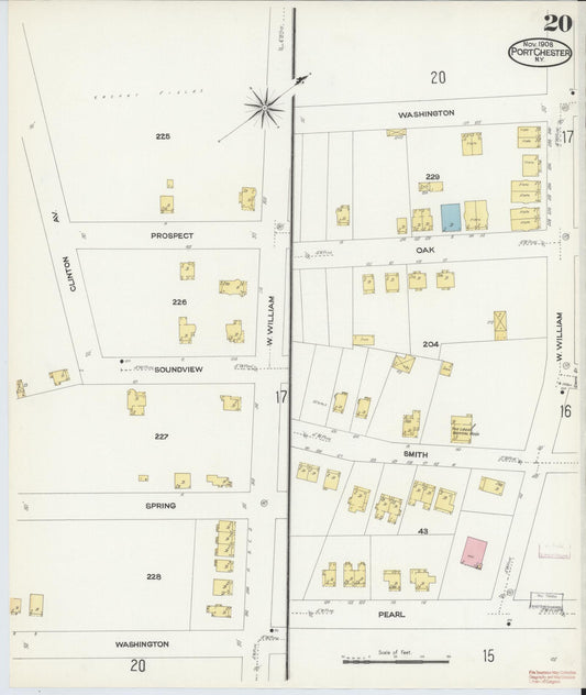 Sanborn Fire Insurance Map from Port Chester, Westchester County, New York (1908), Sheet #0020 - Historic Sanborn Fire Insurance Map Print, vintage old map wall art, antique decor, genealogy gift, New York New York map