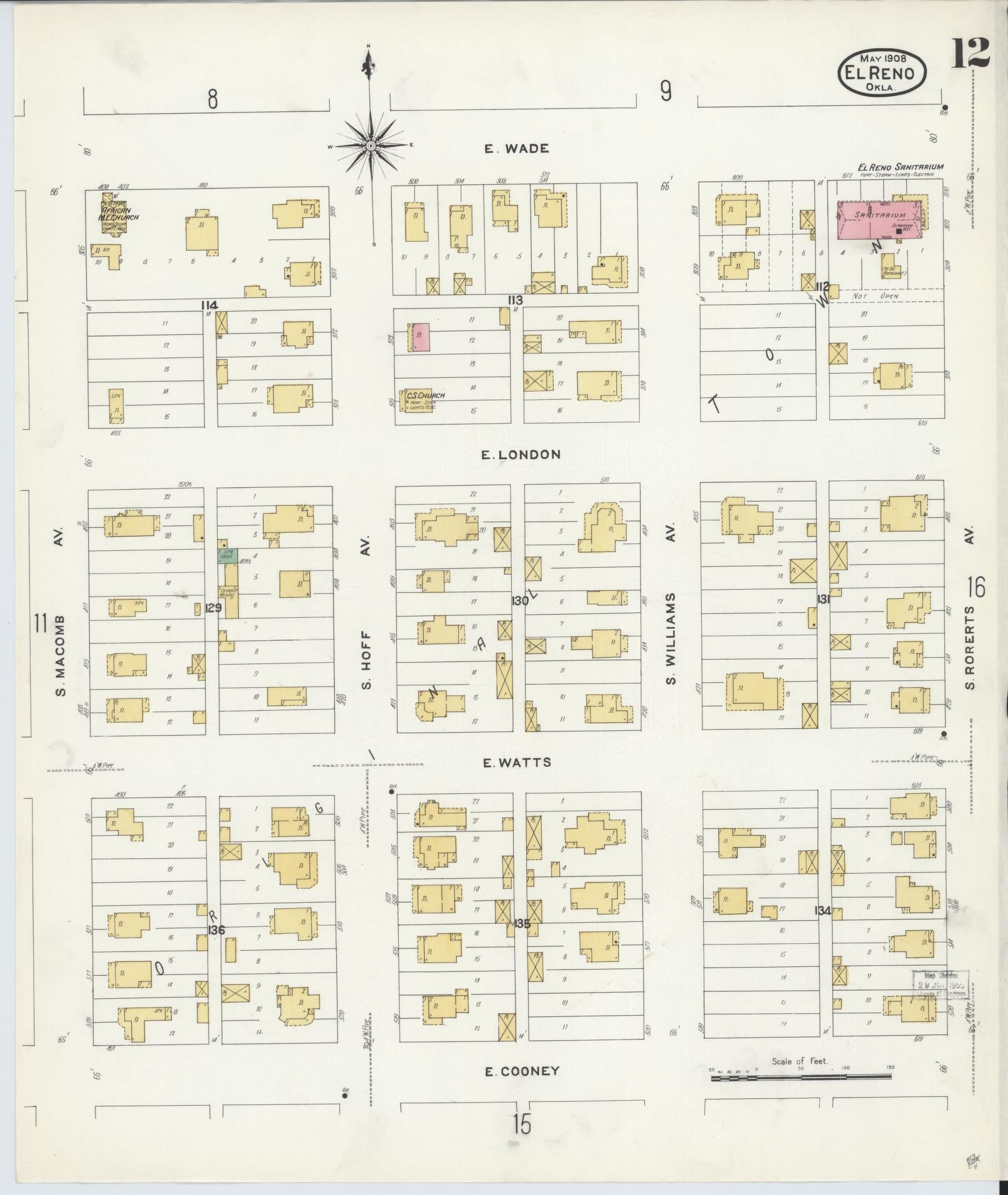 Sanborn Fire Insurance Map from El Reno, Canadian County, Oklahoma (1908), Sheet #0012 - Historic Sanborn Fire Insurance Map Print, vintage old map wall art, antique decor, genealogy gift, Oklahoma Oklahoma map