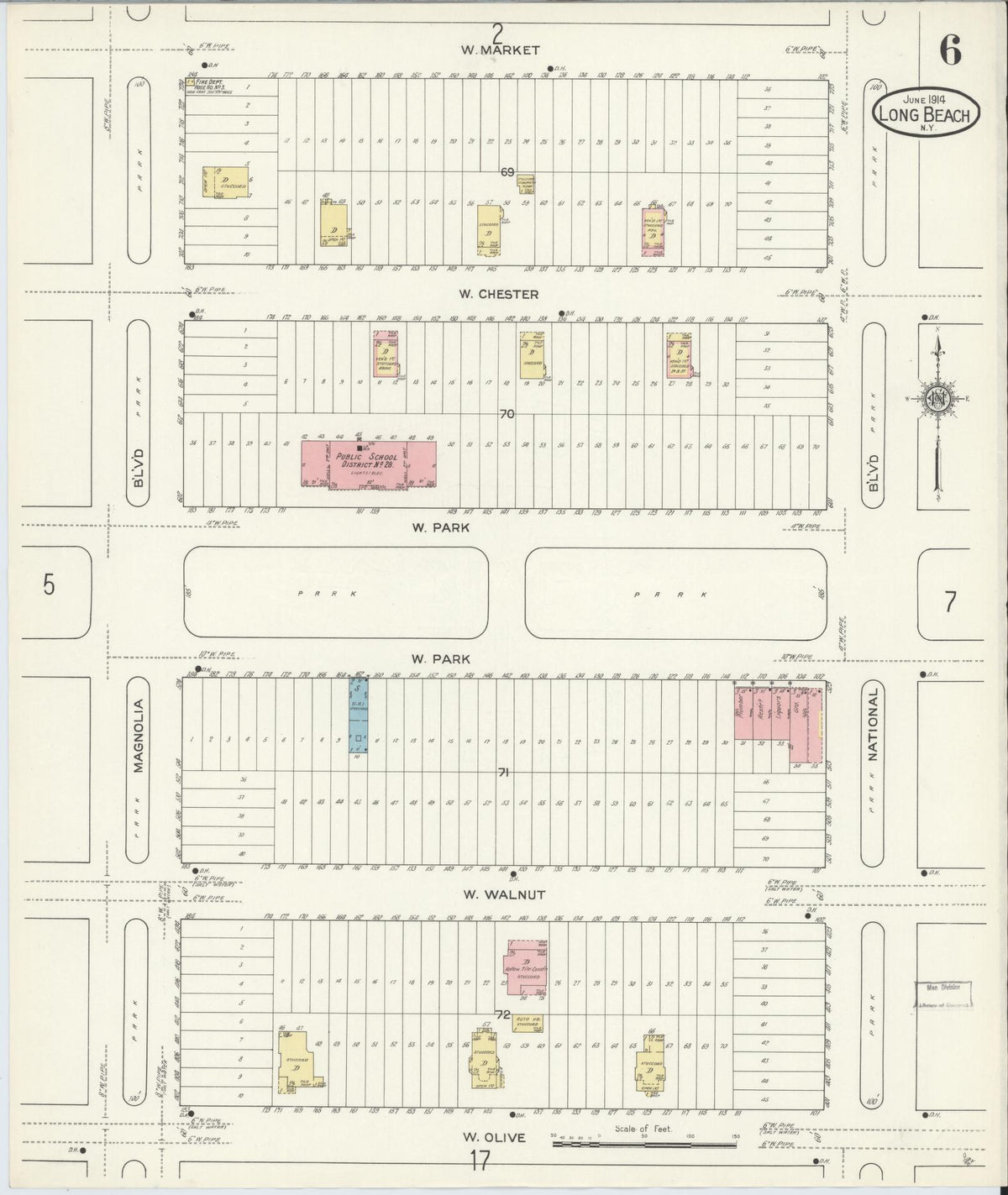 Sanborn Fire Insurance Map from Long Beach, Nassau County, New York (1914), Sheet #0006 - Complete Map Set gallery image, historic Sanborn map, vintage wall art, New York New York