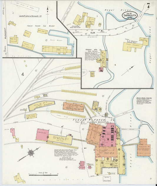Sanborn Fire Insurance Map from Yarmouth, Cumberland County, Maine (1911), Sheet #0007 - Historic Sanborn Fire Insurance Map Print, vintage old map wall art, antique decor, genealogy gift, Maine Maine map