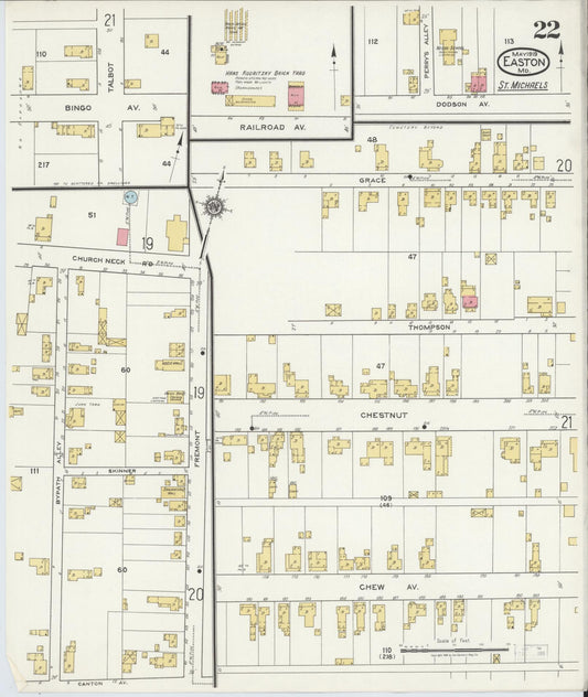 Sanborn Fire Insurance Map from Easton, Talbot County, Maryland (1919), Sheet #0022 - Historic Sanborn Fire Insurance Map Print, vintage old map wall art, antique decor, genealogy gift, Maryland Maryland map