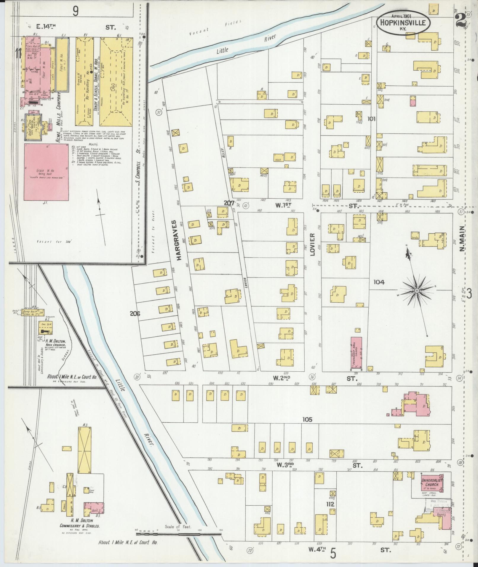 Sanborn Fire Insurance Map from Hopkinsville, Christian County, Kentucky (1901), Sheet #0002 - Historic Sanborn Fire Insurance Map Print, vintage old map wall art, antique decor, genealogy gift, Kentucky Kentucky map