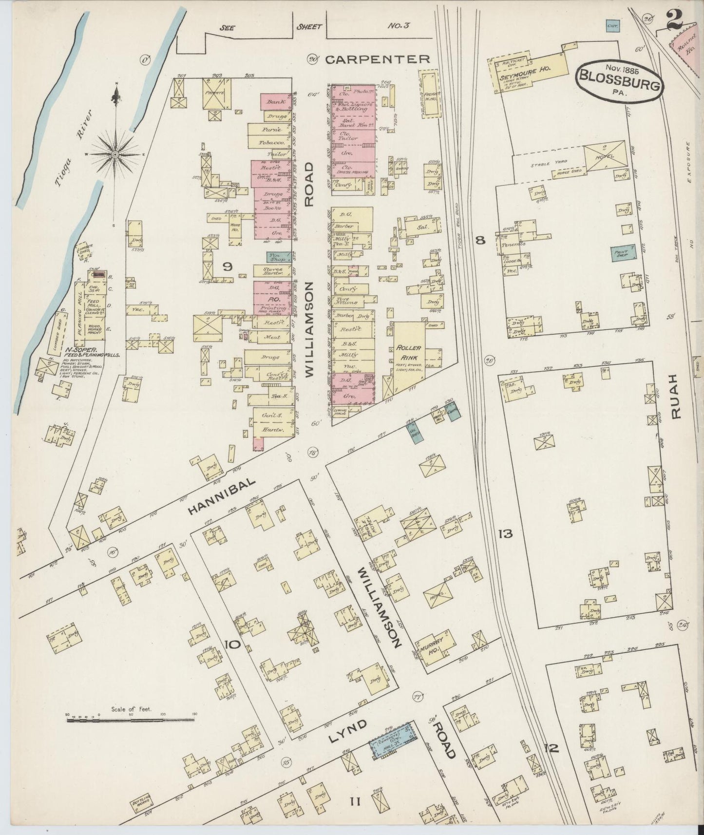 Sanborn Fire Insurance Map from Blossburg, Tioga County, Pennsylvania (1885), Sheet #0002 - Historic Sanborn Fire Insurance Map Print, vintage old map wall art, antique decor, genealogy gift, Pennsylvania Pennsylvania map