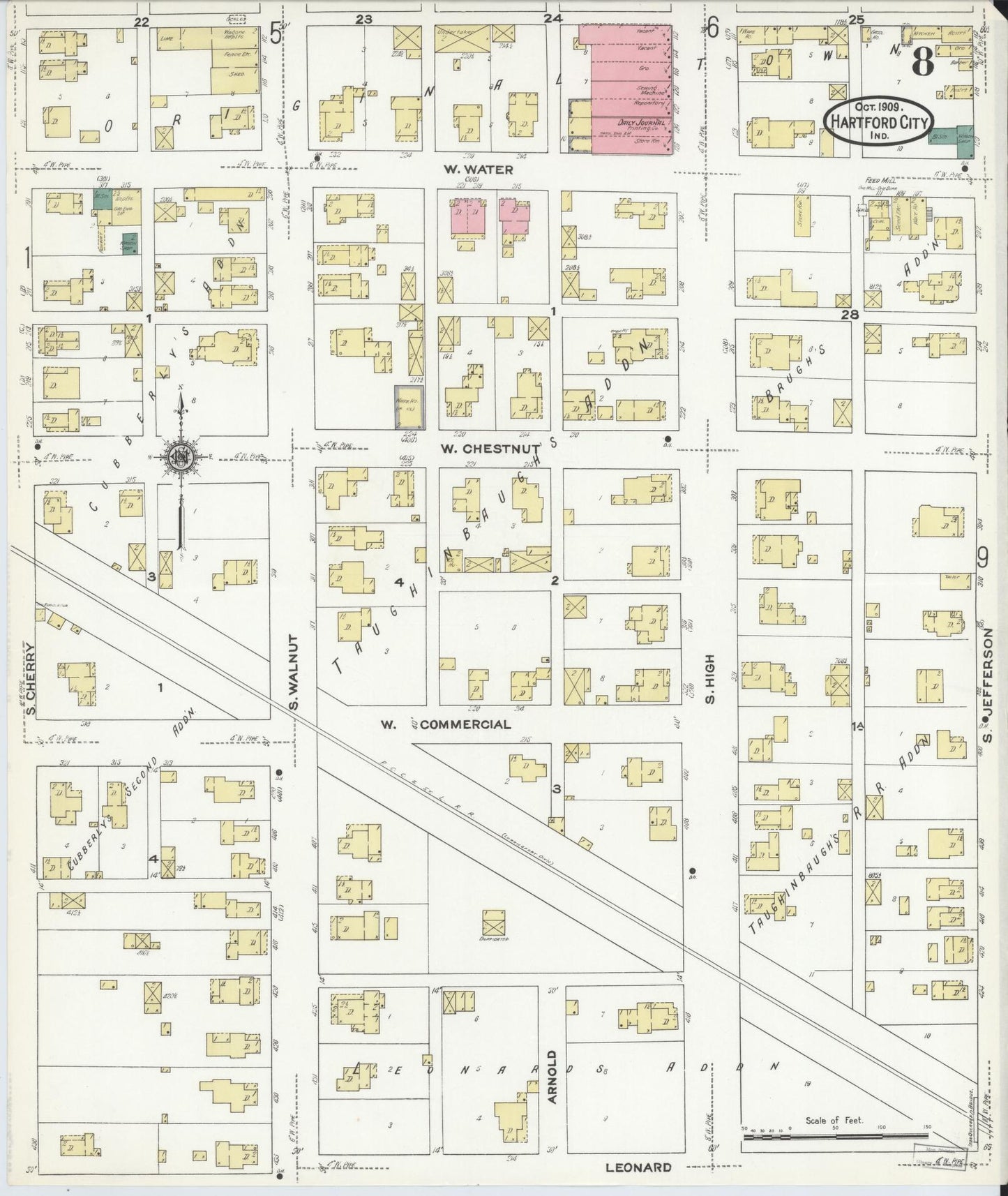 Sanborn Fire Insurance Map from Hartford City, Blackford County, Indiana (1909), Sheet #0008 - Complete Map Set gallery image, historic Sanborn map, vintage wall art, Indiana Indiana