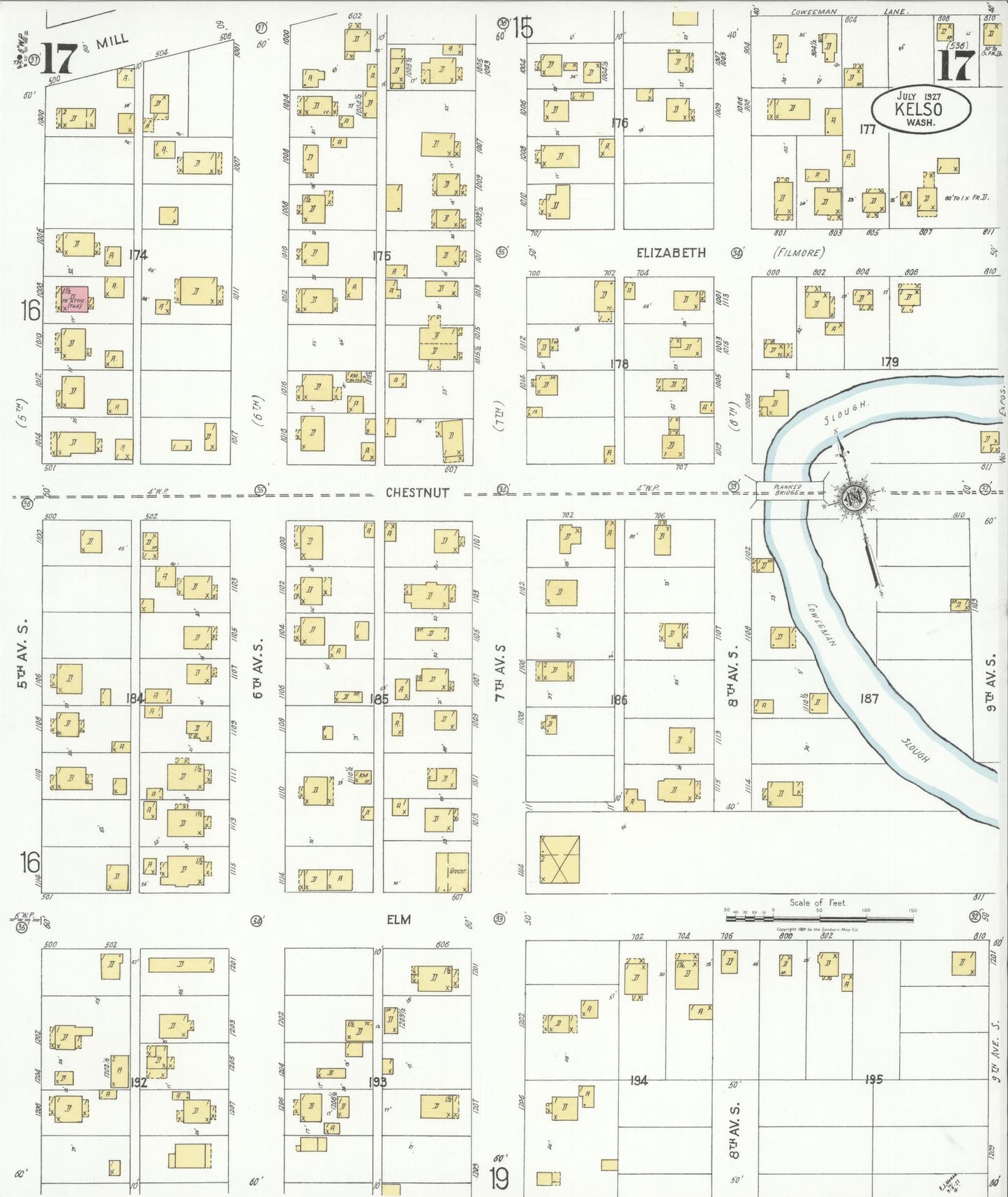 Sanborn Fire Insurance Map from Kelso, Cowlitz County, Washington (1927), Sheet #0017 - Complete Map Set gallery image, historic Sanborn map, vintage wall art, Washington Washington