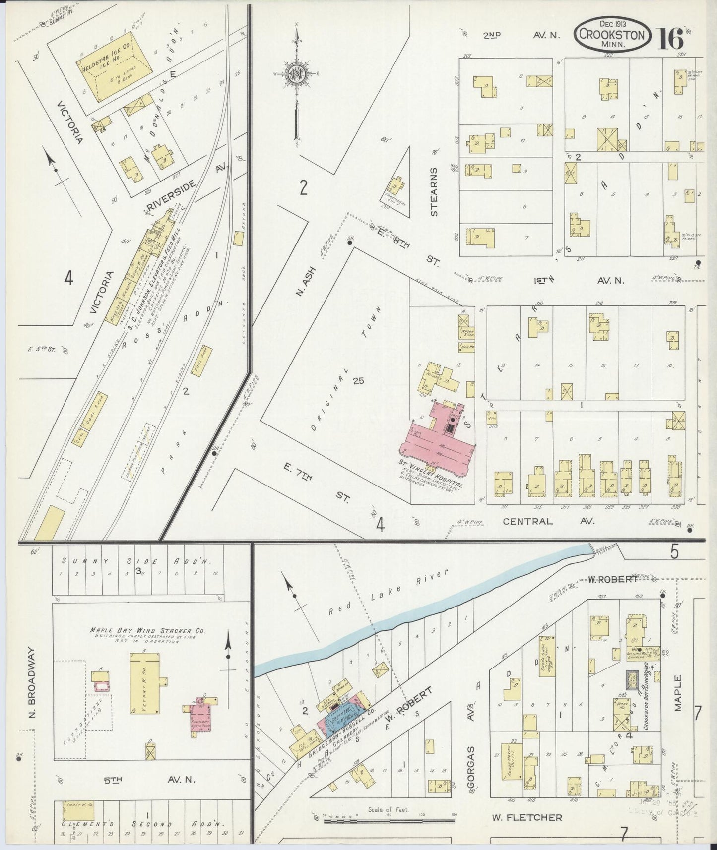 Sanborn Fire Insurance Map from Crookston, Polk County, Minnesota (1913), Sheet #0016 - Complete Map Set gallery image, historic Sanborn map, vintage wall art, Minnesota Minnesota