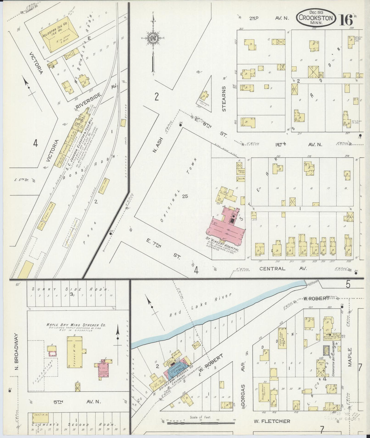 Sanborn Fire Insurance Map from Crookston, Polk County, Minnesota (1913), Sheet #0016 - Complete Map Set gallery image, historic Sanborn map, vintage wall art, Minnesota Minnesota