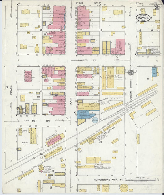 Sanborn Fire Insurance Map from Wayne, Wayne County, Nebraska (1921), Sheet #0008 - Historic Sanborn Fire Insurance Map Print, vintage old map wall art, antique decor, genealogy gift, Nebraska Nebraska map