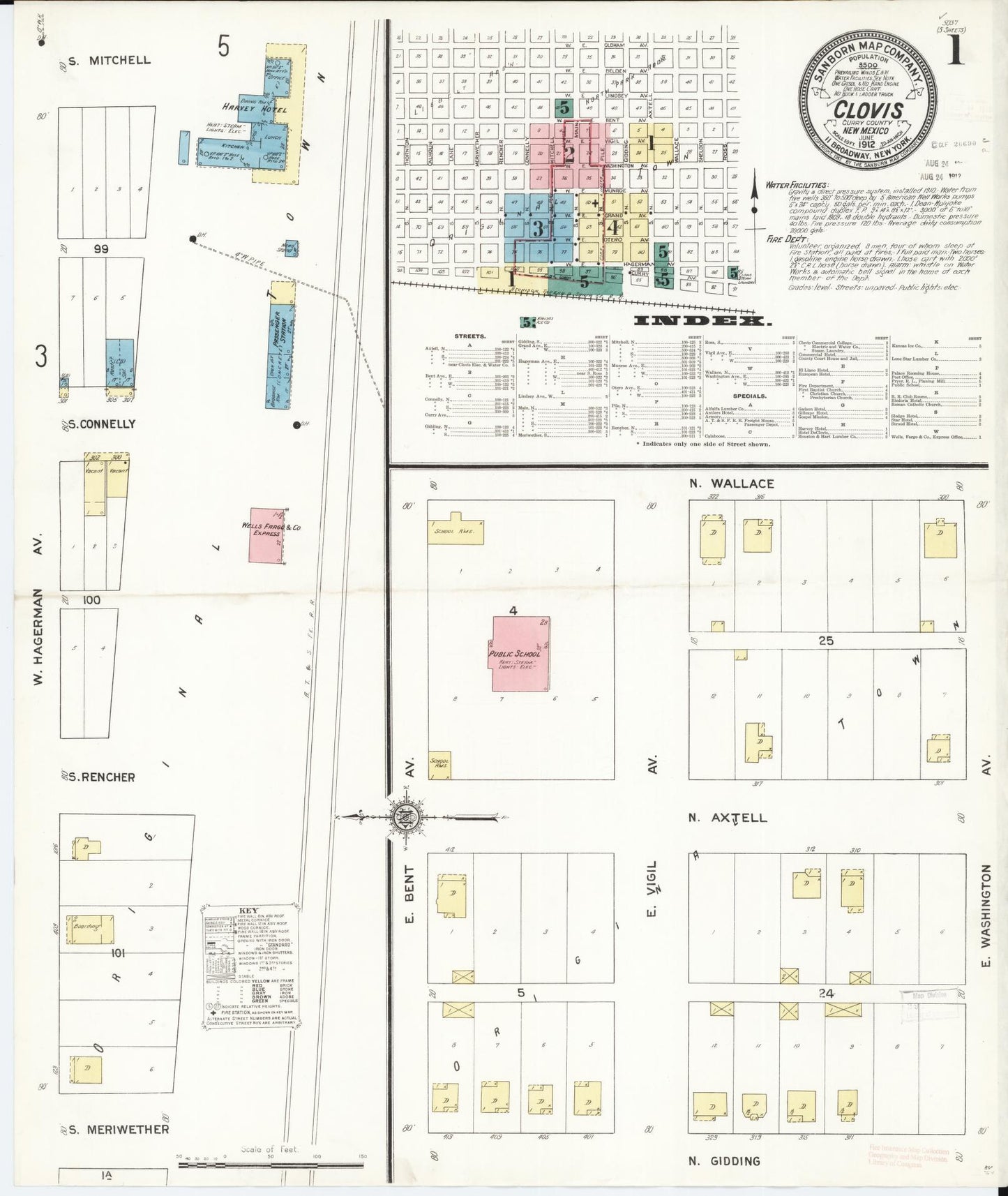 Sanborn Fire Insurance Map from Clovis, Curry County, New Mexico (1912), Sheet #0001 - Complete Map Set gallery image, historic Sanborn map, vintage wall art, New Mexico New Mexico