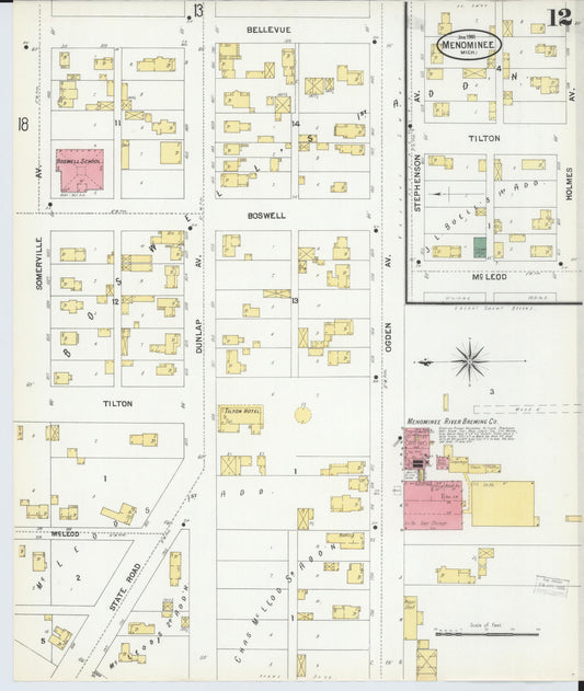 Sanborn Fire Insurance Map from Menominee, Menominee County, Michigan (1901), Sheet #0012 - Historic Sanborn Fire Insurance Map Print, vintage old map wall art, antique decor, genealogy gift, Michigan Michigan map