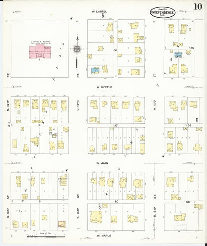 Sanborn Fire Insurance Map from Independence, Montgomery County, Kansas (1910), Sheet #0010 - Complete Map Set gallery image, historic Sanborn map, vintage wall art, Kansas Kansas