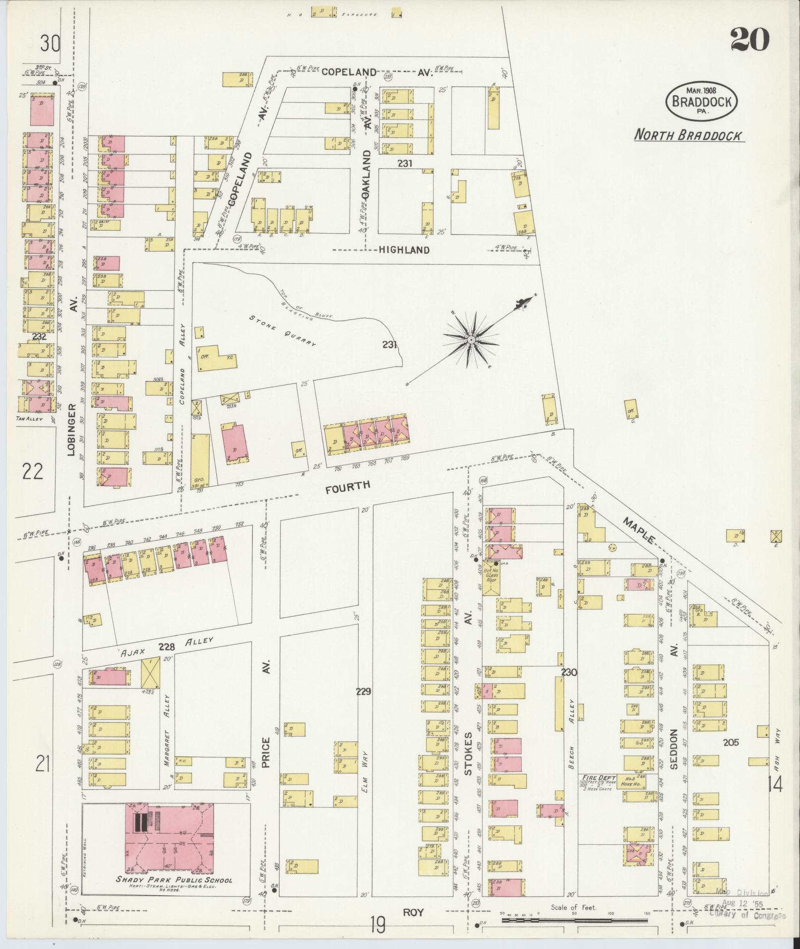 Sanborn Fire Insurance Map from Braddock, Allegheny County, Pennsylvania (1908), Sheet #0020 - Historic Sanborn Fire Insurance Map Print, vintage old map wall art, antique decor, genealogy gift, Pennsylvania Pennsylvania map