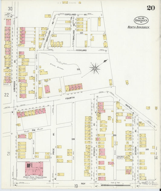 Sanborn Fire Insurance Map from Braddock, Allegheny County, Pennsylvania (1908), Sheet #0020 - Historic Sanborn Fire Insurance Map Print, vintage old map wall art, antique decor, genealogy gift, Pennsylvania Pennsylvania map