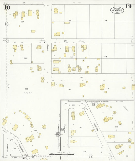 Sanborn Fire Insurance Map from Newberg, Yamhill County, Oregon (1929), Sheet #0019 - Historic Sanborn Fire Insurance Map Print, vintage old map wall art, antique decor, genealogy gift, Oregon Oregon map