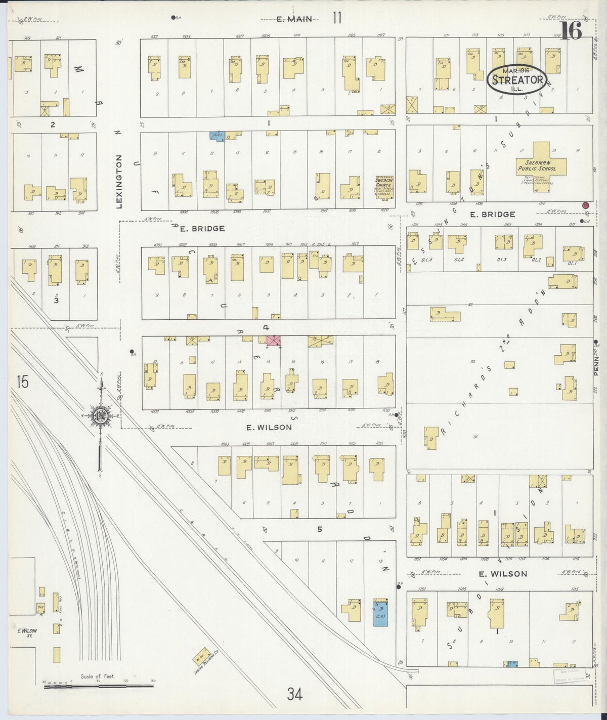 Sanborn Fire Insurance Map from Streator, La Salle County, Illinois (1916), Sheet #0016 - Complete Map Set gallery image, historic Sanborn map, vintage wall art, Illinois Illinois
