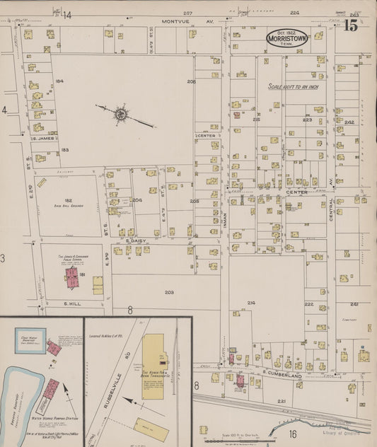 Sanborn Fire Insurance Map from Morristown, Hamblen County, Tennessee (1922), Sheet #0015 - Historic Sanborn Fire Insurance Map Print, vintage old map wall art, antique decor, genealogy gift, Tennessee Tennessee map