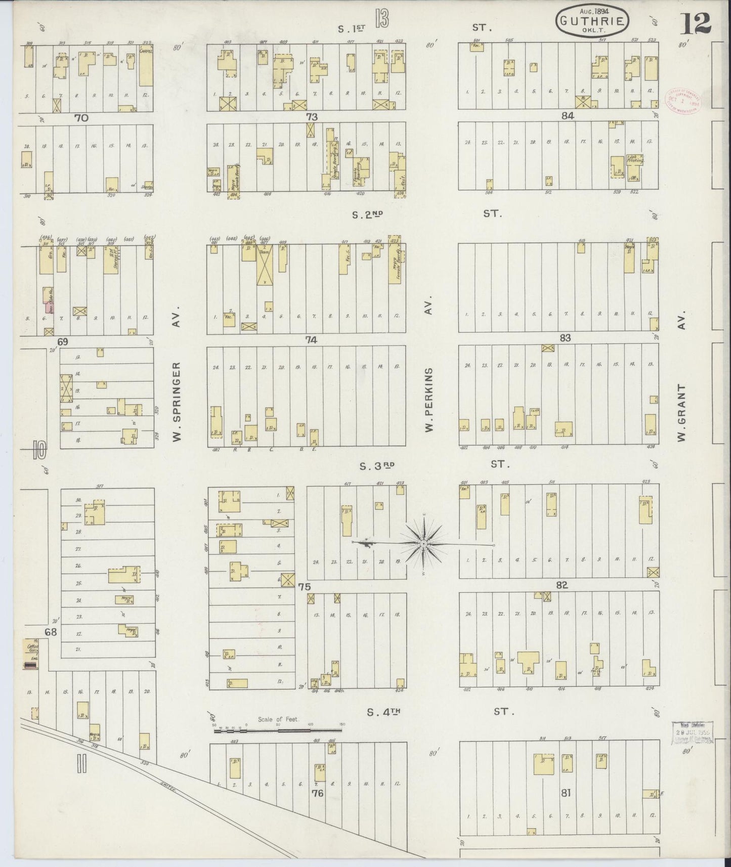 Sanborn Fire Insurance Map from Guthrie, Logan County, Oklahoma (1894), Sheet #0012 - Complete Map Set gallery image, historic Sanborn map, vintage wall art, Oklahoma Oklahoma