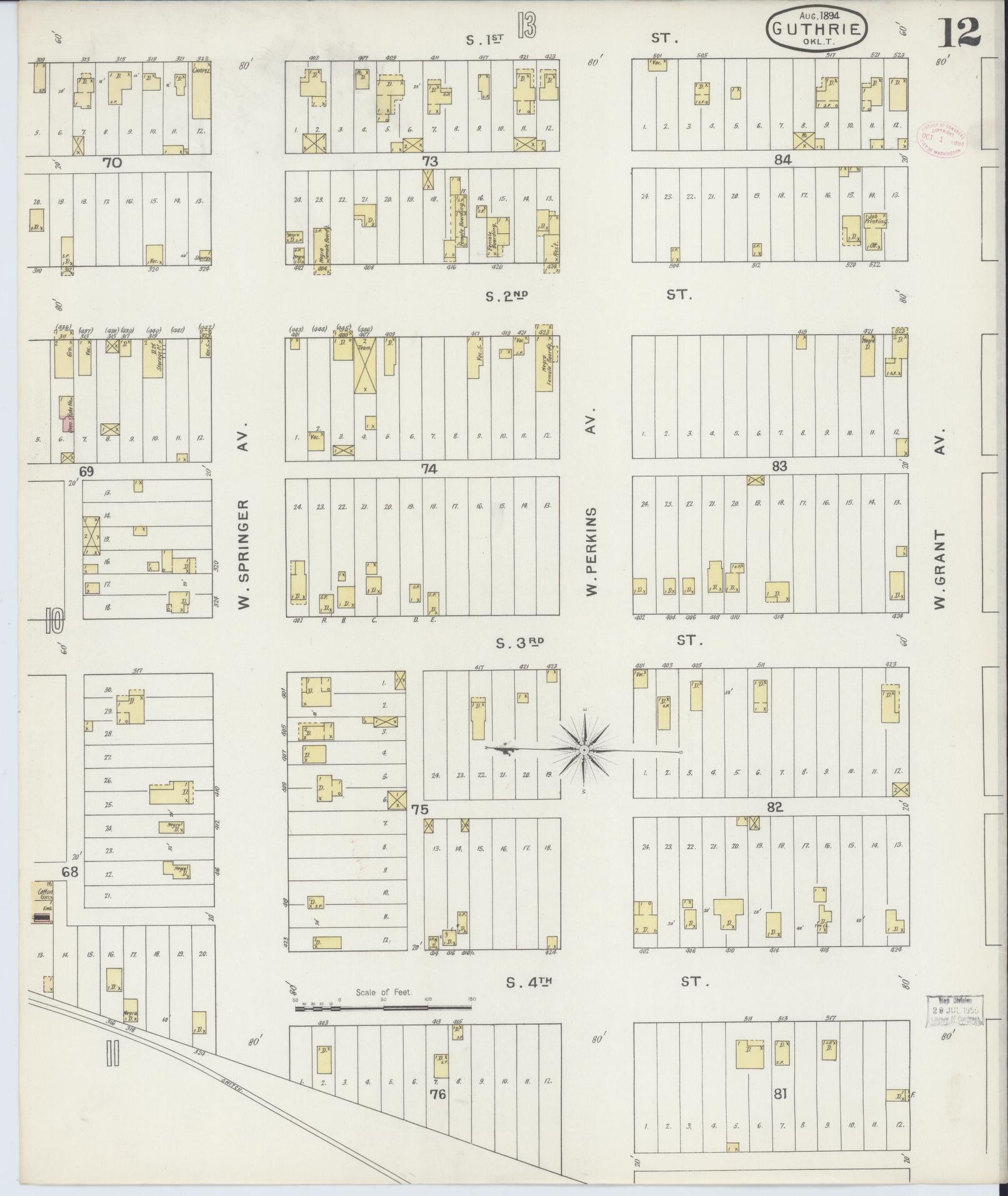Sanborn Fire Insurance Map from Guthrie, Logan County, Oklahoma (1894), Sheet #0012 - Complete Map Set gallery image, historic Sanborn map, vintage wall art, Oklahoma Oklahoma