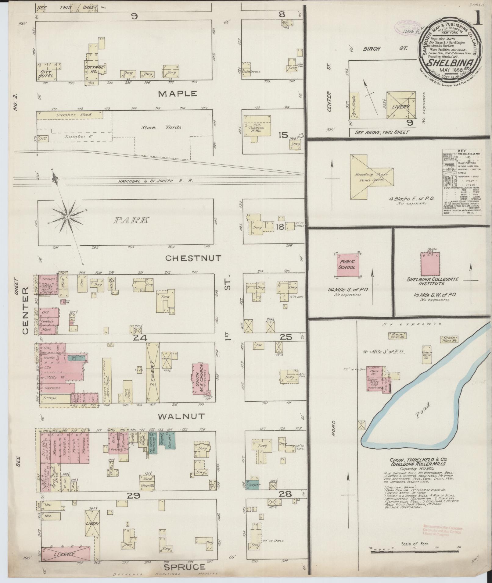Sanborn Fire Insurance Map from Shelbina, Shelby County, Missouri (1886), Sheet #0001 - Historic Sanborn Fire Insurance Map Print, vintage old map wall art, antique decor, genealogy gift, Missouri Missouri map