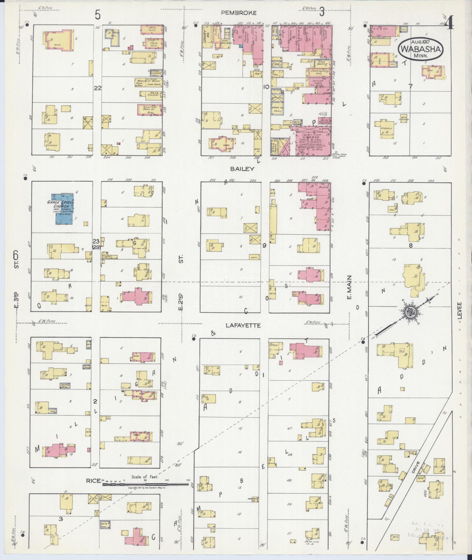 Sanborn Fire Insurance Map from Wabasha, Wabasha County, Minnesota (1917), Sheet #0004 - Complete Map Set gallery image, historic Sanborn map, vintage wall art, Minnesota Minnesota