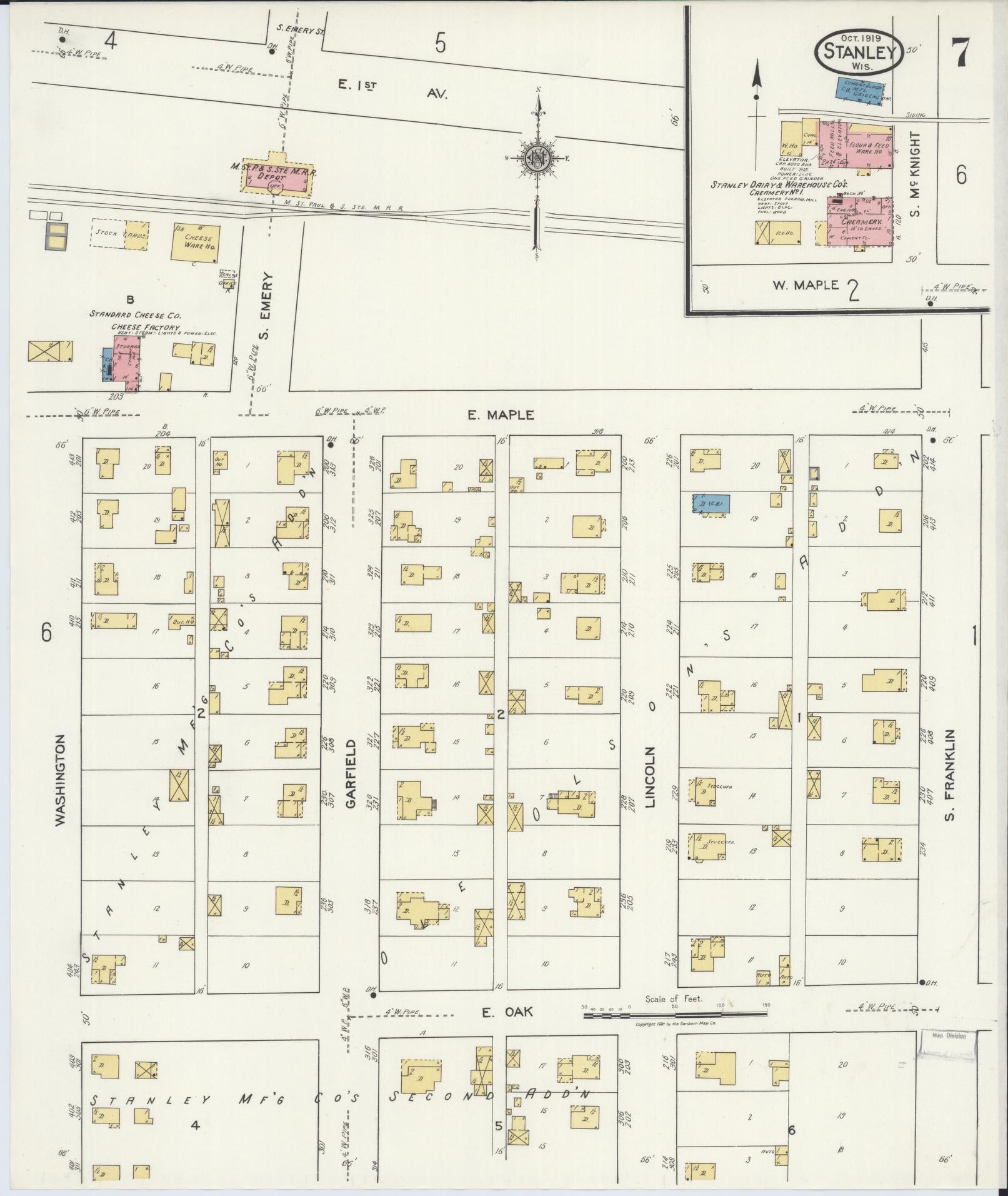 Sanborn Fire Insurance Map from Stanley, Chippewa County, Wisconsin (1919), Sheet #0007 - Historic Sanborn Fire Insurance Map Print, vintage old map wall art, antique decor, genealogy gift, Wisconsin Wisconsin map